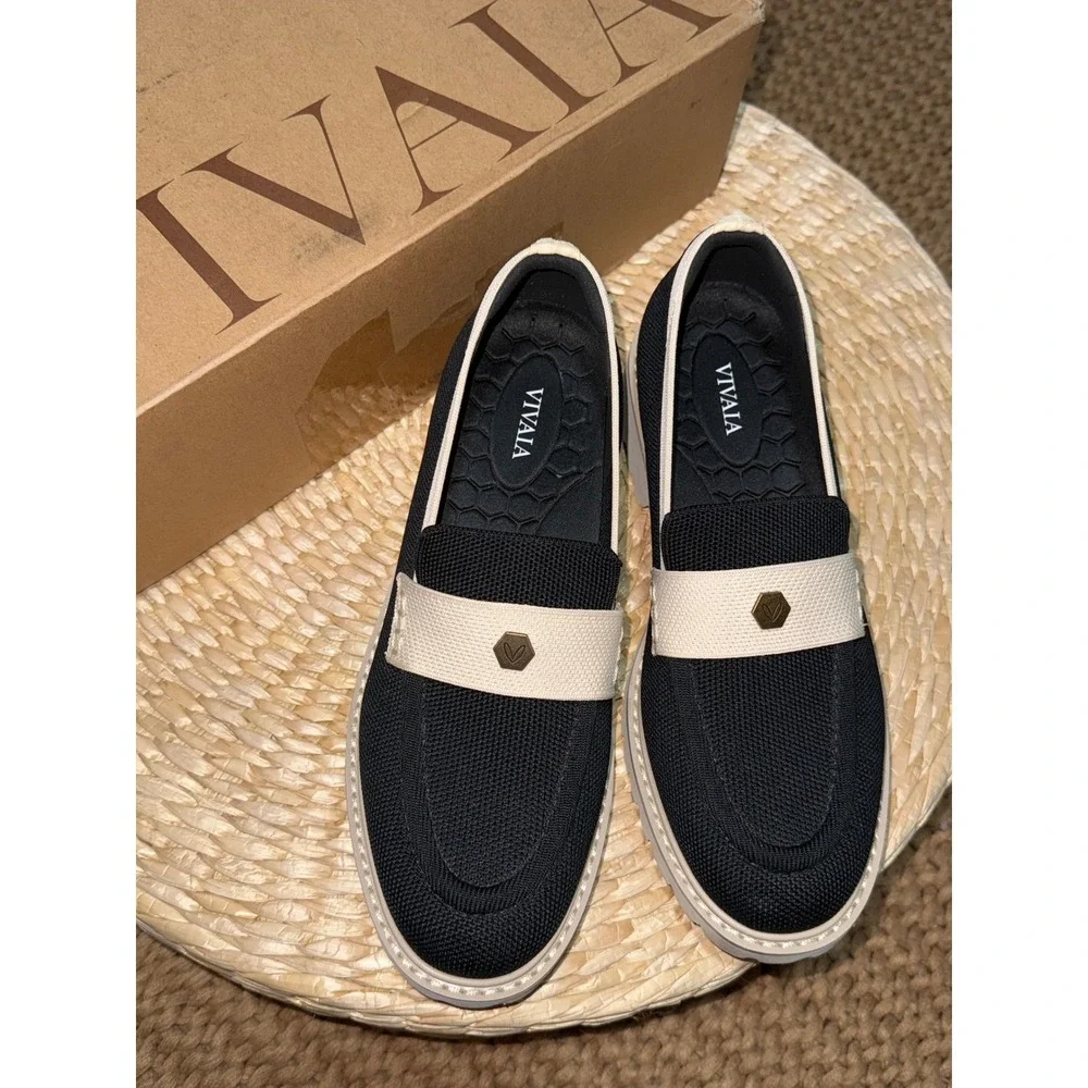 VIVAIA Round-Toe Platform Chunky Heel Loafers Black Slip On Shoes EU/38.5 US/7.5